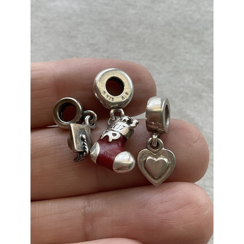 Pandora Lot Of 3 ALE 925 Sterling Silver Dangle Charm Xmas Stocking Heart Grad - Picture 9 of 10
